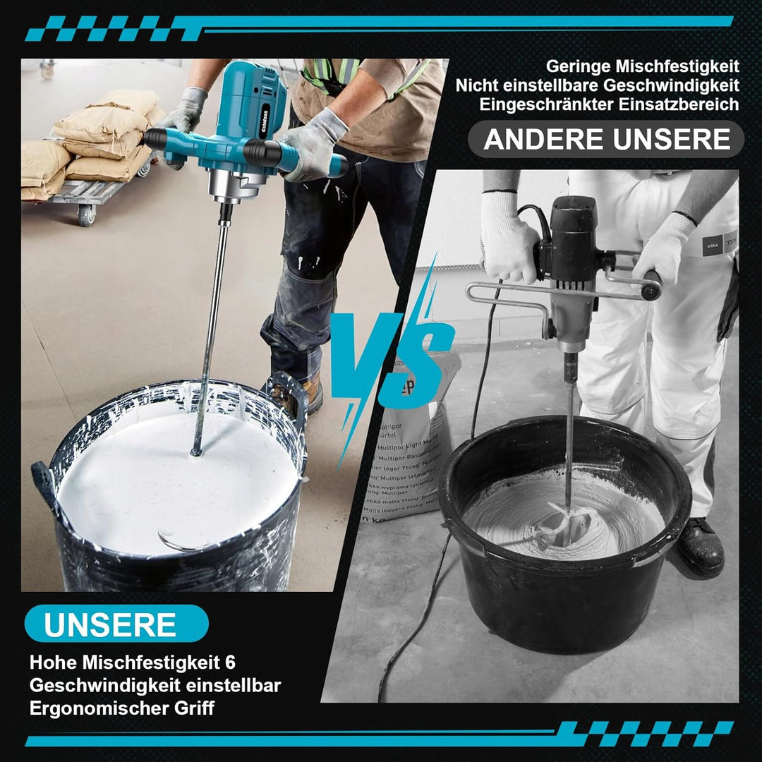 Akku Farbmörtelrührer Kompatibel mit Makita Batterie,Brushless 3200W Rührwerk Zementmischer, 6-Gang-