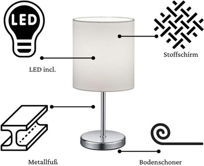 LED Nachttischlampe, LED Tischlampe Tischleuchte mit Stoffschirm (weiss) für Schlafzimmer, Wohnzimme