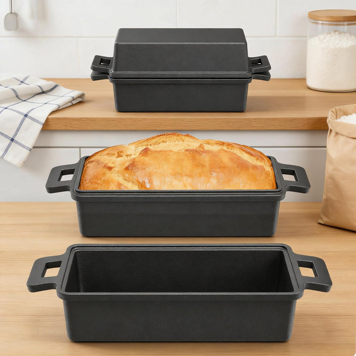Brotbackform mit Deckel, Topf aus Gusseisen, ideal als Brotform, Brotzubehör, Brotbackform und Kuche