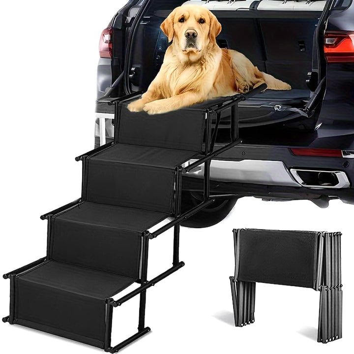 Faltbare Hundertreppe Auto 4 Stufig, Verstellbare Hunderampe für KFZ, Limousine, SUV bis 80 kg, Schw