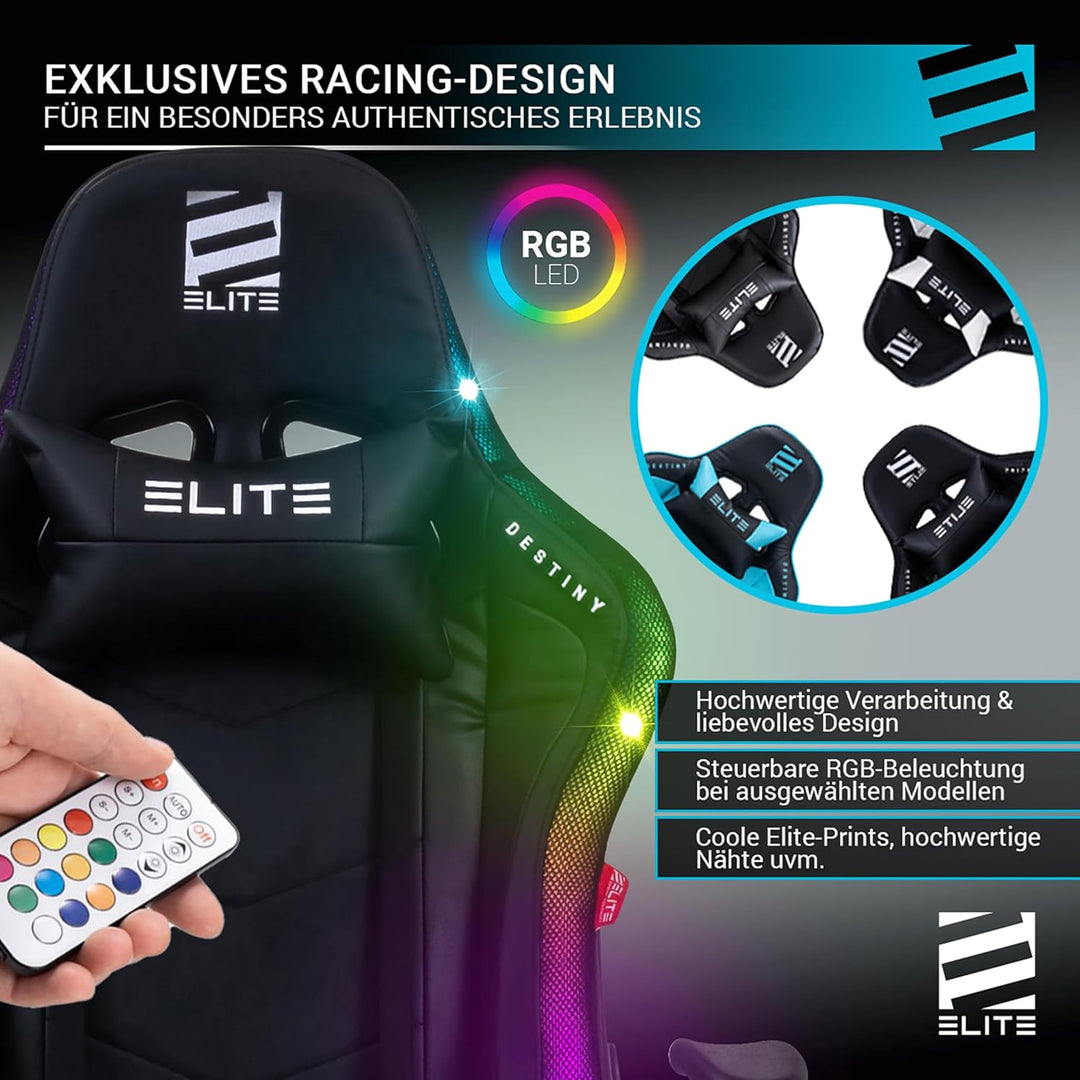 ELITE LED Gaming Stuhl MG200 Destiny - Ergonomischer Bürostuhl - Schreibtischstuhl - Chefsessel - Se