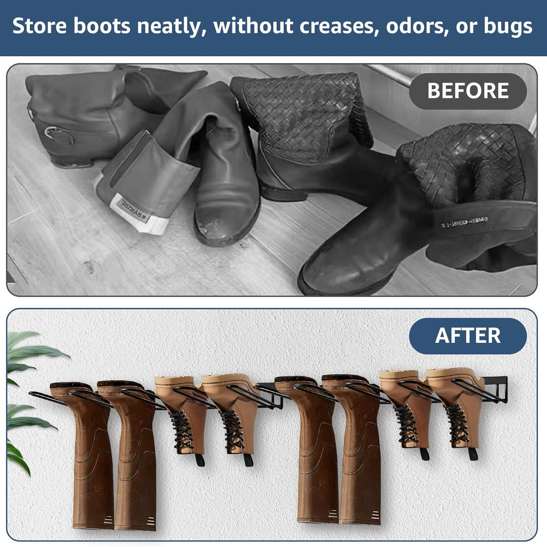 2 Stück Schuhregal Wand Metall Schwarz, Stiefelhalter für 4 Paar, Schuhregal Stiefel, Stiefel Aufbew