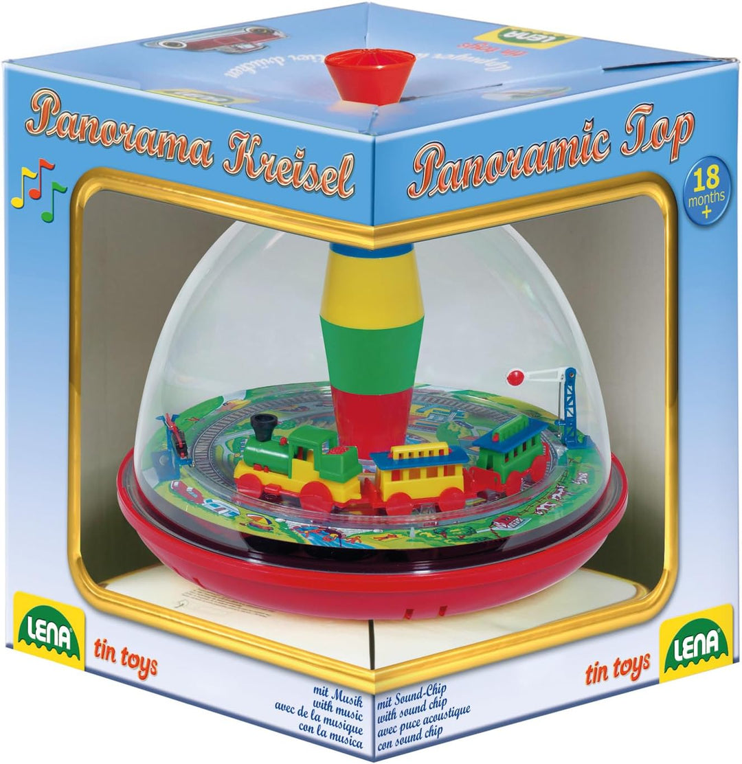Lena 52120 - Panoramakreisel Eisenbahn Ø 19 cm, Kunststoff Schwungkreisel, klassischer Pumpkreisel,