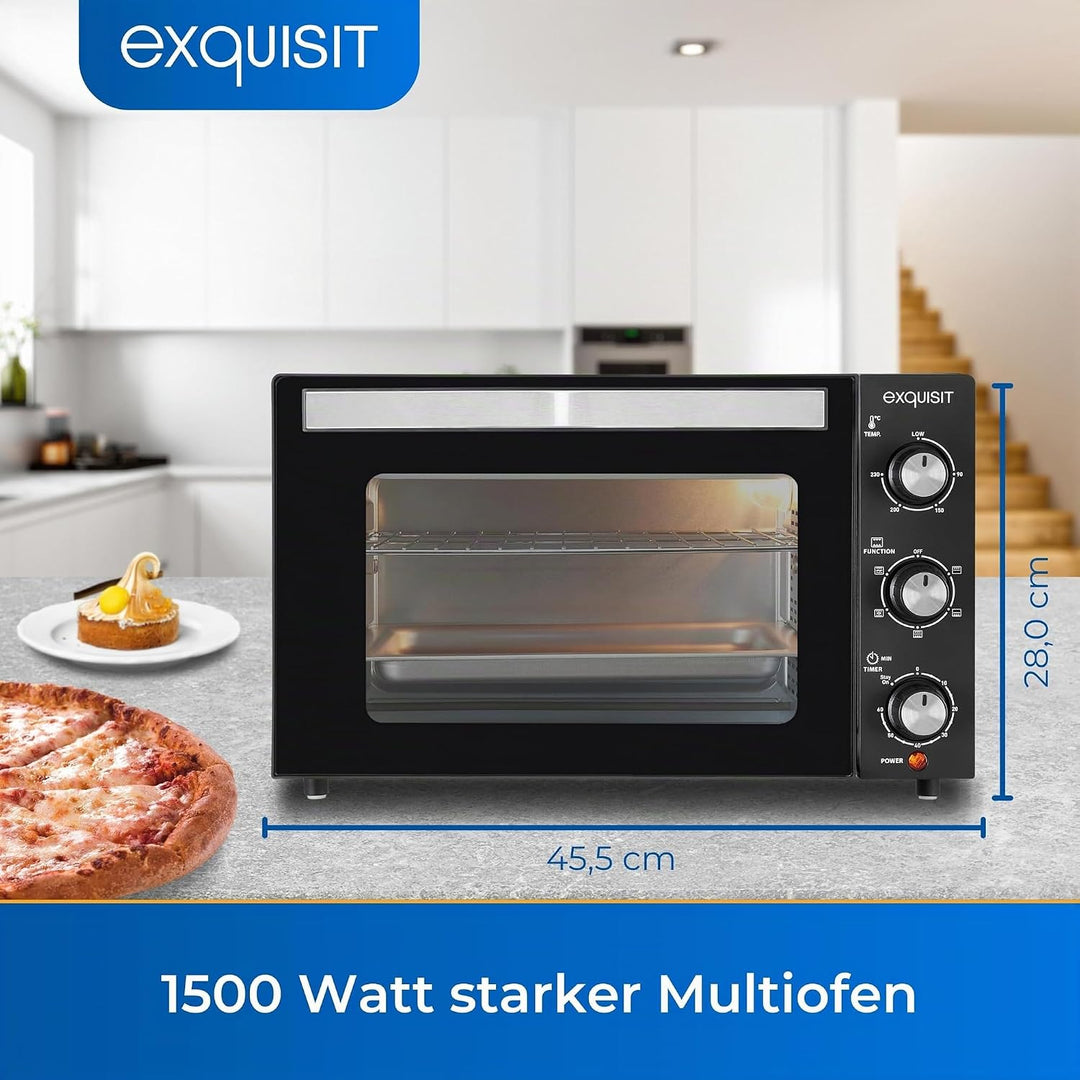 Exquisit Mini-Backofen MO 3302 sw | Umluft | Innenbeleuchtung | Stufenlose Einstellung | Backblech |
