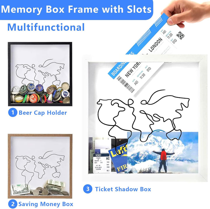 Reise Abenteuer Archivbox,30*30cm Reise Sammelbox für Erinnerungen Schattenbox,Ticket Box mit Slot,E