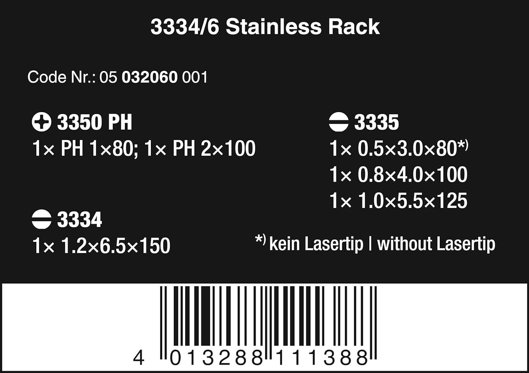 Wera 3334/6 Schraubendrehersatz, Edelstahl + Rack, 6-teilig, 05032060001
