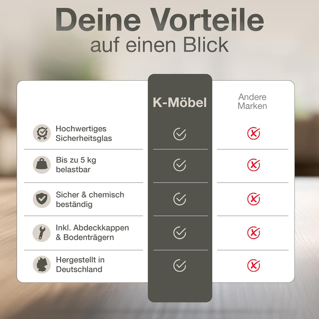 K-Möbel ESG Glasböden 4-er Set - Erweiterungsset für Glasvitrine 1083AL