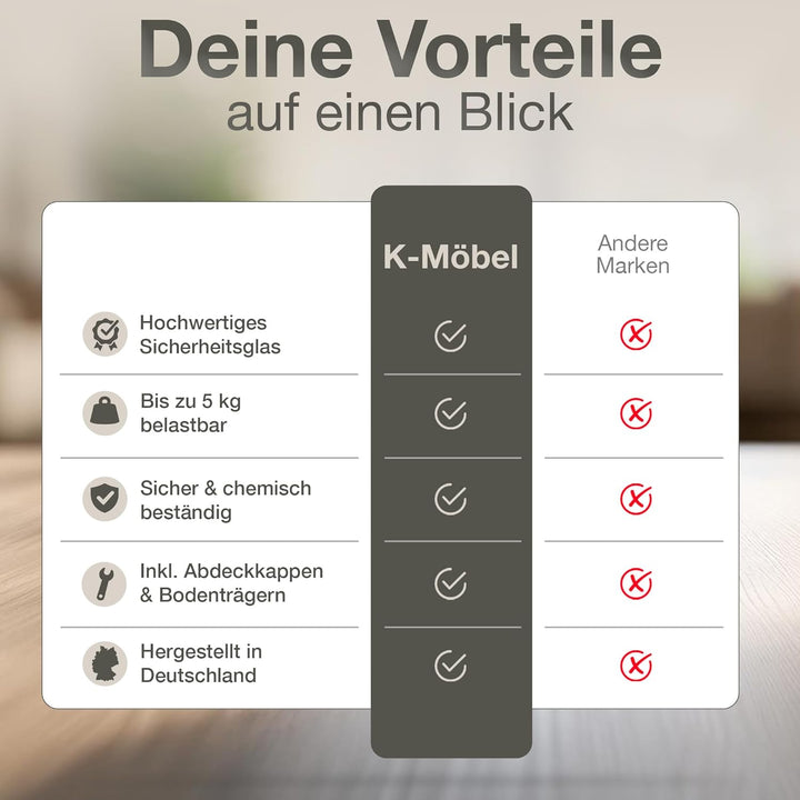 K-Möbel ESG Glasböden 4-er Set - Erweiterungsset für Glasvitrine 1083AL