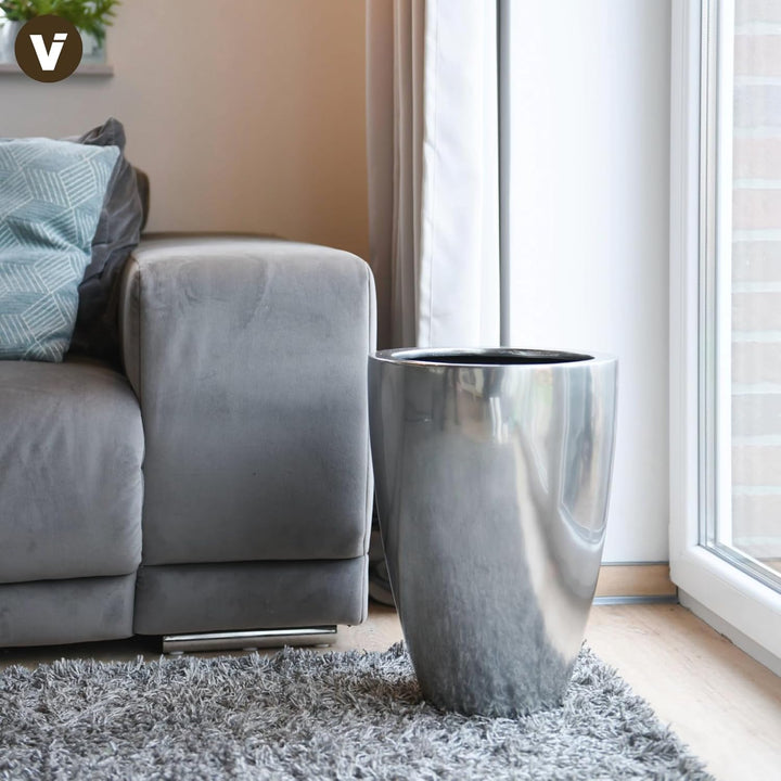 VIVANNO Pflanzkübel Pflanzgefäss Blumenkübel Fiberglas Silber Metallic OPALA (44x32) 44x32 cm Silber