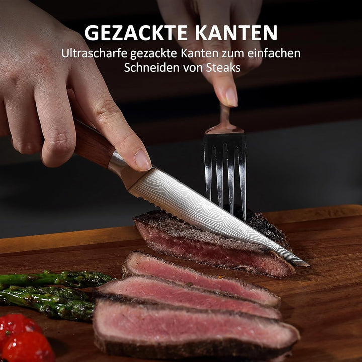 YOTSUBA Steakmesser Set 6-teilig, 12cm Küchen Steakbesteck Messer aus hochwertiger Deutscher Edelsta