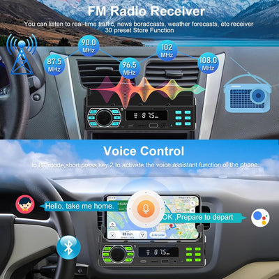 Podofomit Autoradio 1 DIN Stereo mit Handyhalterung Bluetooth 5.1 Freisprecheinrichtung, 12V Autorad