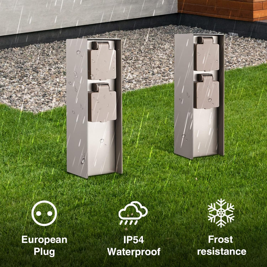 Garten Steckdosensäule mit 2-Fach Gartensteckdosen, max. 3680W, IP44 für den Aussenbereich - Eckig S