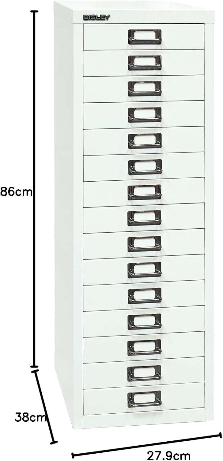BISLEY MultiDrawer, 39er Serie, DIN A4, 15 Schubladen, Metall, 633 Schwarz, 38 x 27.9 x 86 cm
