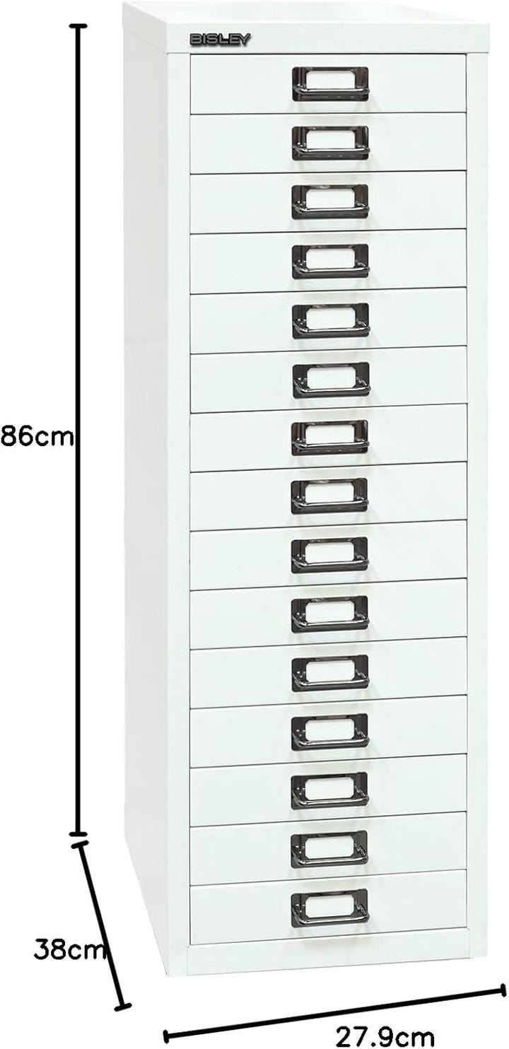 BISLEY MultiDrawer, 39er Serie, DIN A4, 15 Schubladen, Metall, 633 Schwarz, 38 x 27.9 x 86 cm
