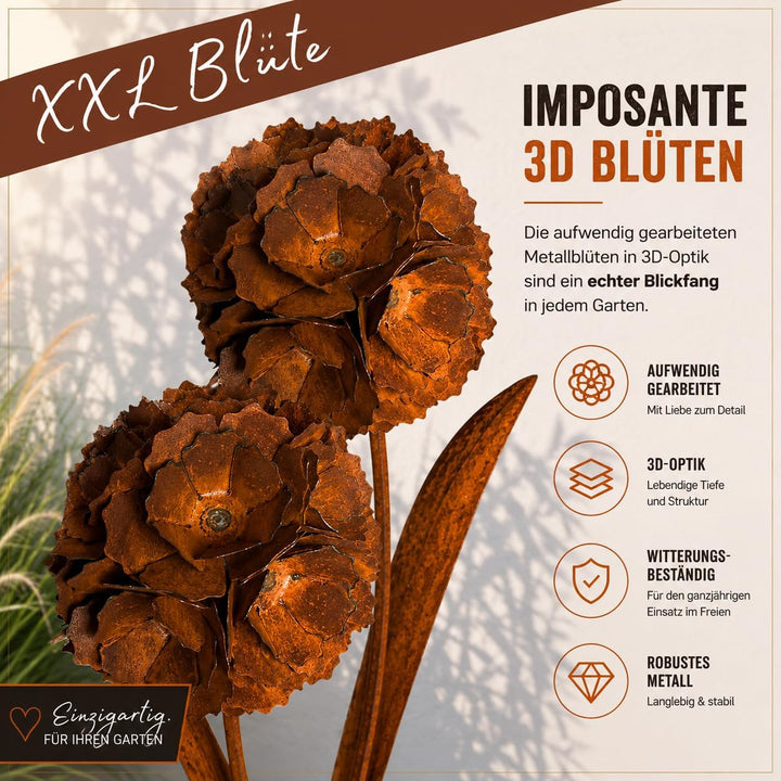Terma Rost 3D Pusteblume XXL 120cm Höhe Pusteblume Gartendeko rost Gartenfigur gross Metallfigur Gar
