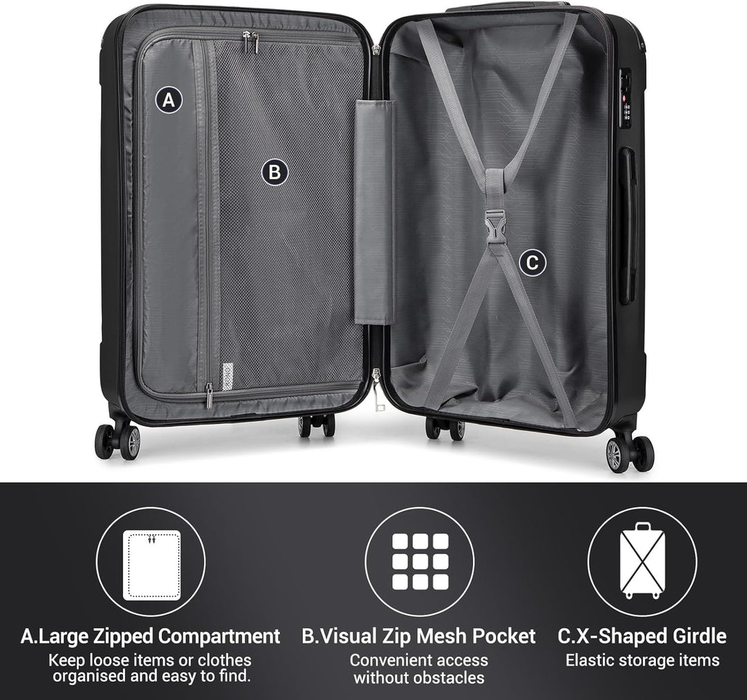 KONO Trolley Koffer Mittelgross Leicht Hartschalenkoffer Reisekoffer mit 4 Rollen, 65x42x26cm, 65Lit