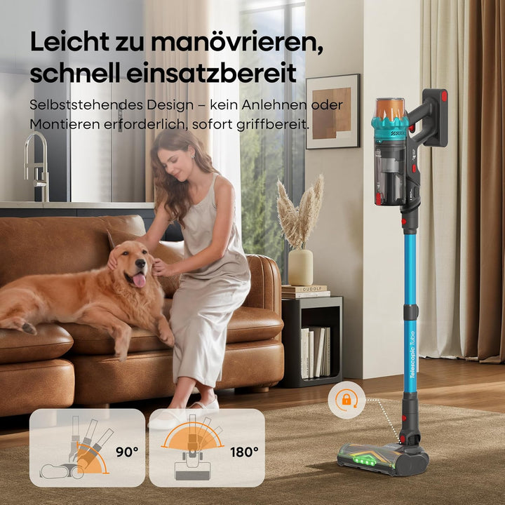ElecKeys Akku Staubsauger 50000Pa/600W/70Min, Staubsauger Kabellos mit LED Display, 1,8L Akkustaubsa