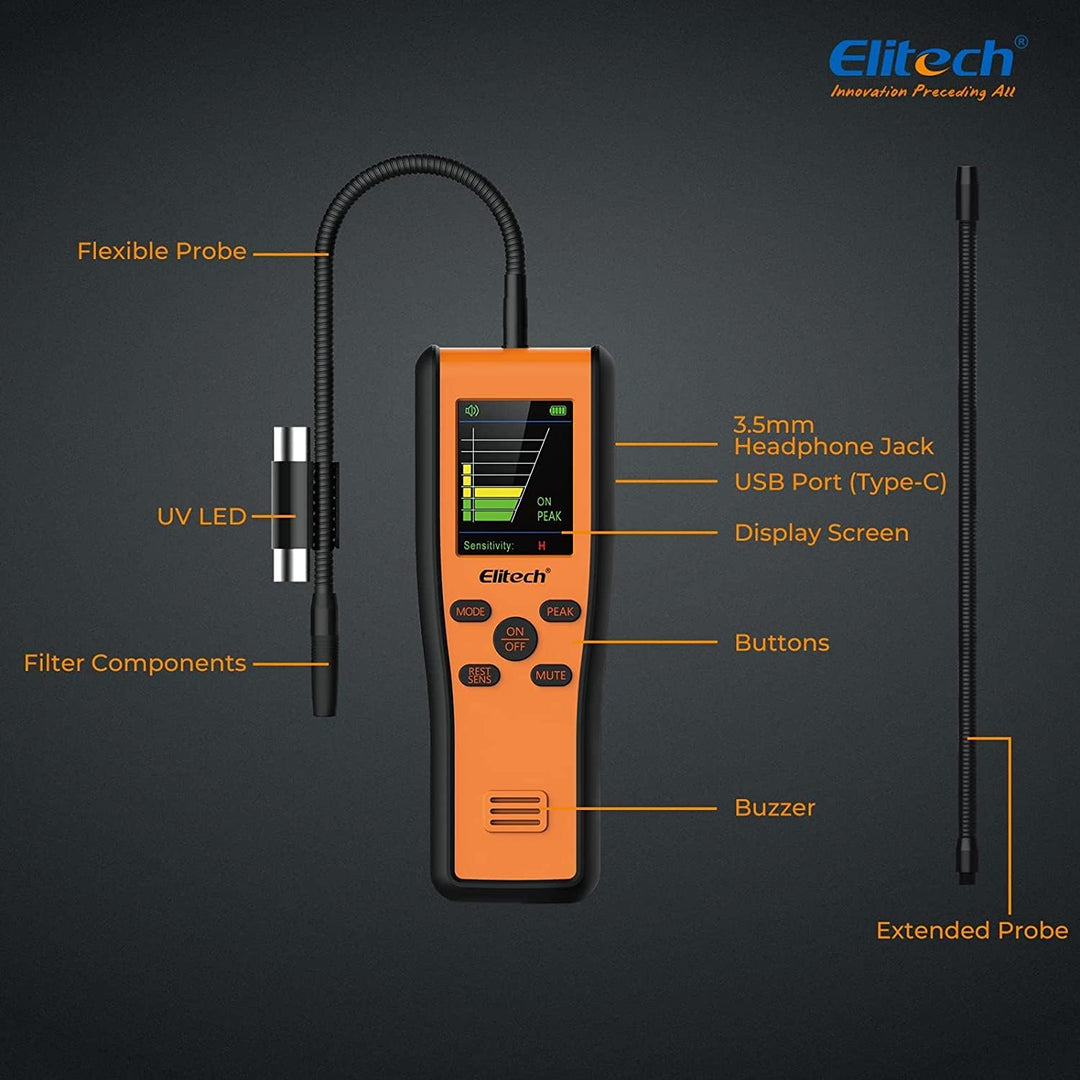 Elitech Kältemittelleckdetektor IR-200 2-in-1 Infrarot & Beheizte Diode Dual Sensor Hohe Empfindlich