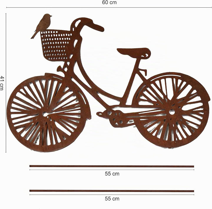 UNUS Garden Fahrrad Gartenstecker, Hollandrad Gartendeko Rostoptik, Roststecker aus Edelrost Metall,