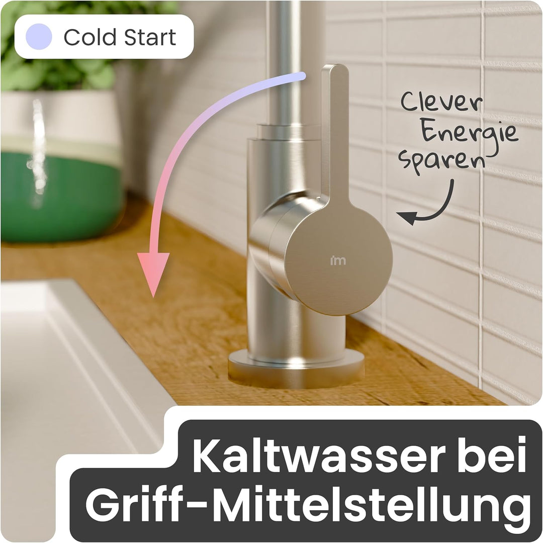 instmaier K3 Niederdruck Küchenarmatur | Wasserhahn Küche Edelstahl | Spültischarmatur mit hohem Aus