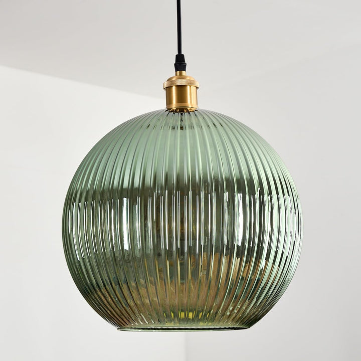 HOFSTEIN Hängeleuchte Koyoto, 1-flammige Hängelampe aus Metall/Riffelglas in Gold/Grün, moderne Pend