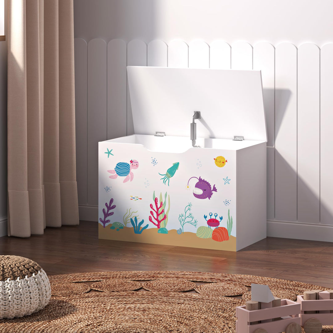 [en.casa] Spielzeugkiste Oleiros mit aufklappbarem Deckel Aufbewahrungsbox für Kinderzimmer Bücher S