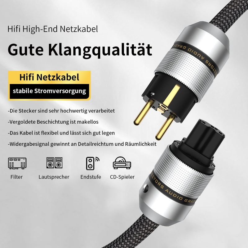 Tertullus High End HiFi Netzkabel Abgeschirmte C15 Stromkabel Audio kaltgerätekabel Mit Schukostecke