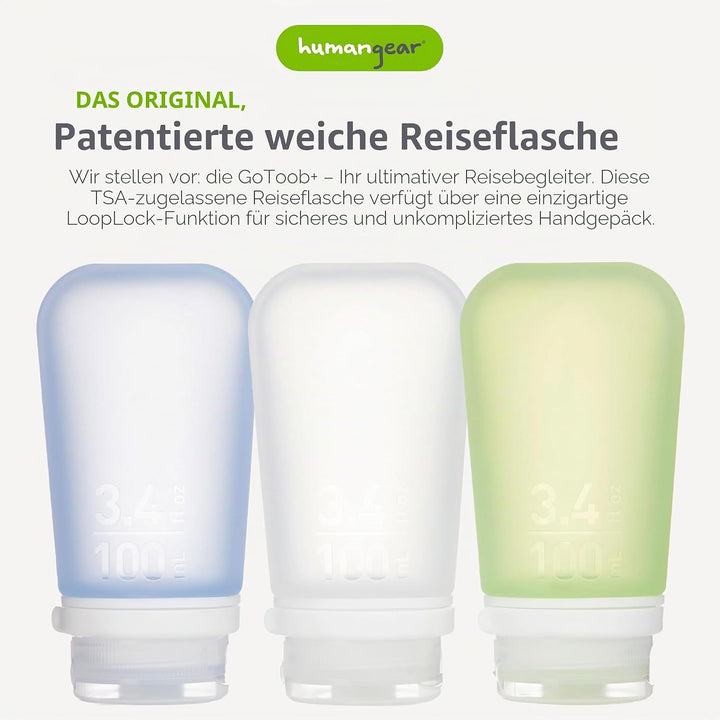 humangear 'GoToob' 3er Pack, Silikon, 100 ml transp./grün/blau, 071101, Einheitsgrösse, Transp./Grün