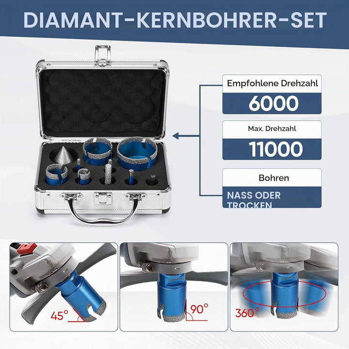 Diamant Fliesenbohrer Set 10 Stücke, 6/6/8/20/35/50/68mm, Diamant-Fasenbohrer /10mm Fingerbohrer/Dre