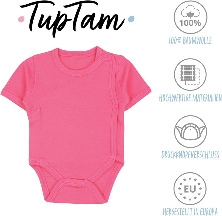 TupTam Baby Body Mädchen 5er Set – Kurzarm Wickelbody aus Baumwolle mit Print, Atmungsaktiv und Haut