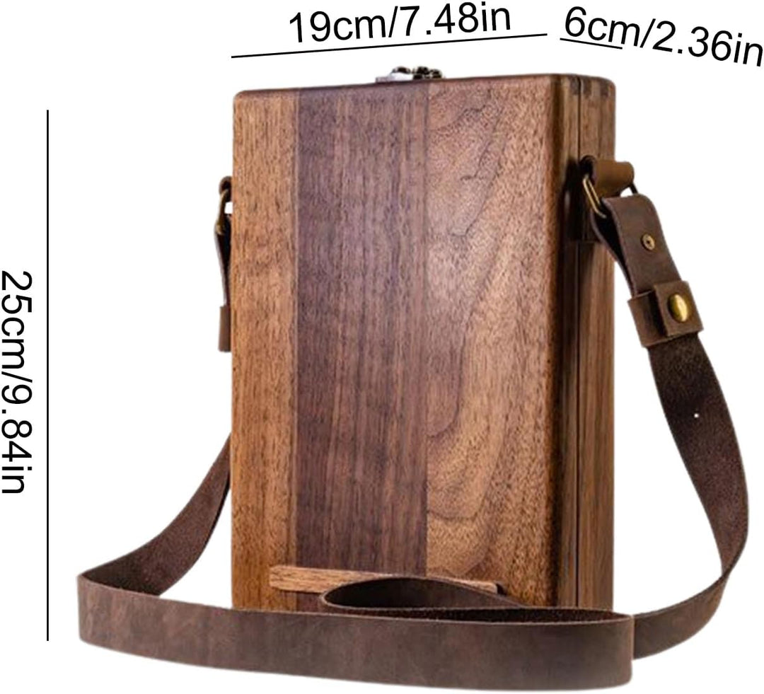 Writers Messenger Wood Box, A5 Artist Tool and Brush Storage Box, Walnut Wooden Shoulder Bag, Multip