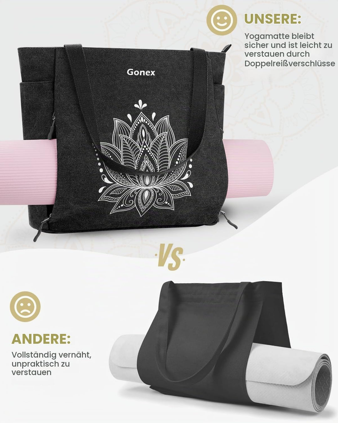 Gonex Yogatasche, Grosse Pilates Tragetasche mit Mehreren Taschen für Damen Herren, Robuste Canvas T