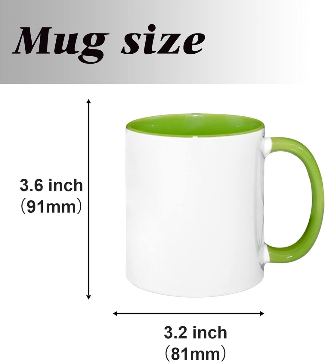 MR.R Set mit 6 Sublimationsrohlingen, 334 ml, Spülmaschinen-Keramik-Kaffeetassen, grüne Farbe, Innen