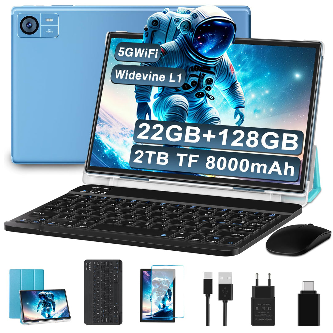 2026 Tablet 10.1 Zoll Android Octa-Core 22GB RAM+128GB ROM 1TB TF, Widevine L1,5G+2.4G WiFi, GMS,BT