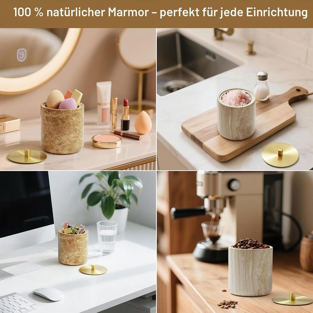 Wattestäbchenhalter aus Marmor mit Messingdeckel für Wattestäbchen, Wattebällchen, Wattepads, grosse