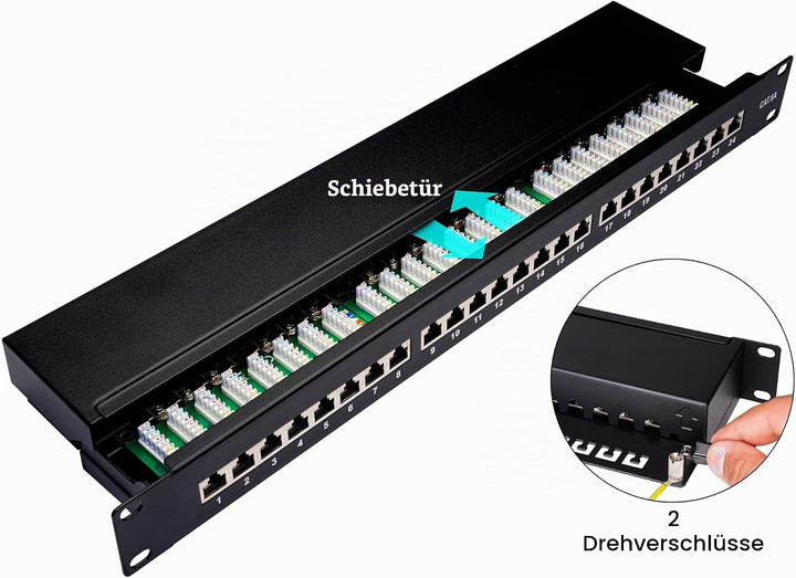 BIGtec 24 Port CAT6a Patchpanel Verteilerfeld Verteiler Patchfeld 500Mhz 10 Gigabit LSA Technik RJ45