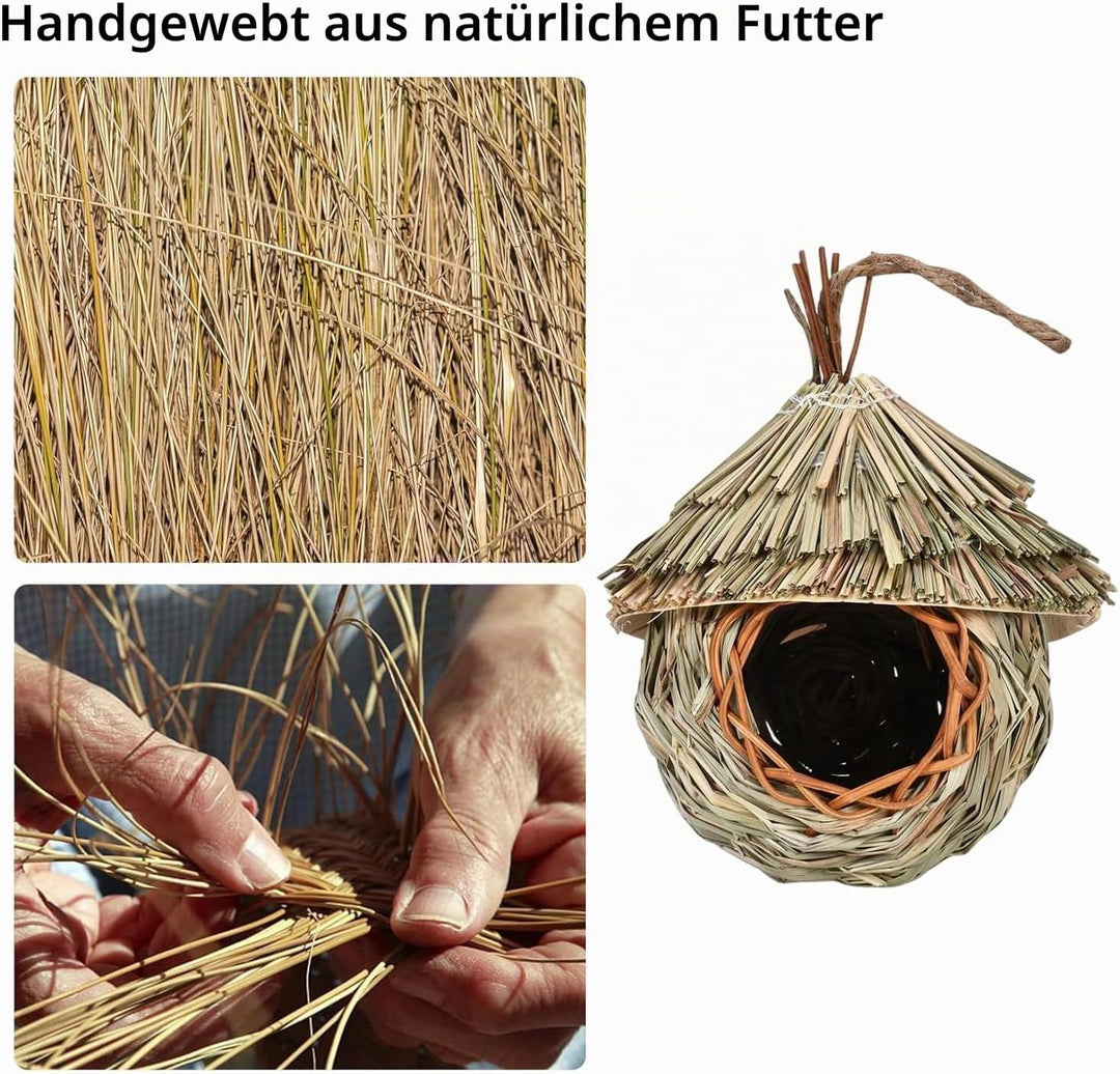 2 Stück Nistkästen, Vogelnest, Handgewebte Vogelhäuser, Vogelhäus zum Aufhängen, Gras Bird Nest für