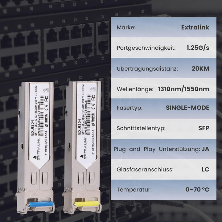 Extralink WDM SFP Modul Singlemode 1.25G LC 1310/1550nm bis 20km – Kompatibel mit Ubiquiti UniFi Net