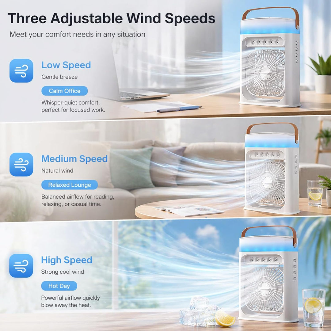 Mobile Klimaanlage, Mini Luftkühler mit 500ml Wassetank, Mini Ventilator USB 4 in 1, Mobile Klimager