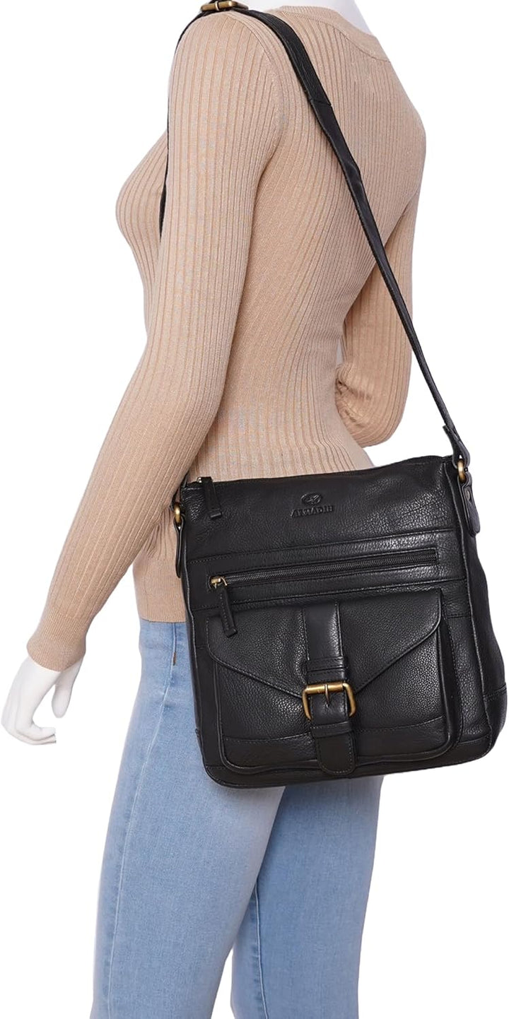 ALMADIH Premium Leder Damentasche Umhängetasche Abby - praktische Ledertasche Handtasche Schultertas