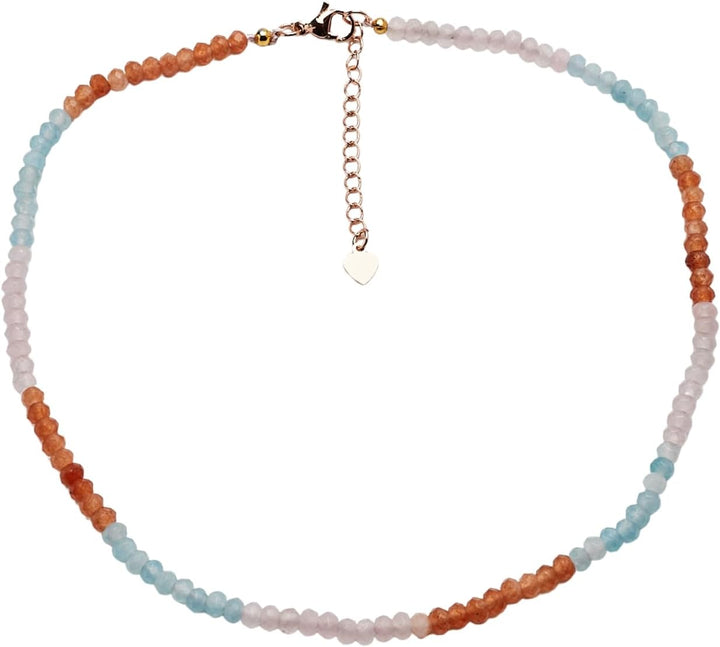 Handgefertigte Perlenhalskette für Damen und Mädchen, blau, rot, weiss, grün, mehrfarbig – Perlensch