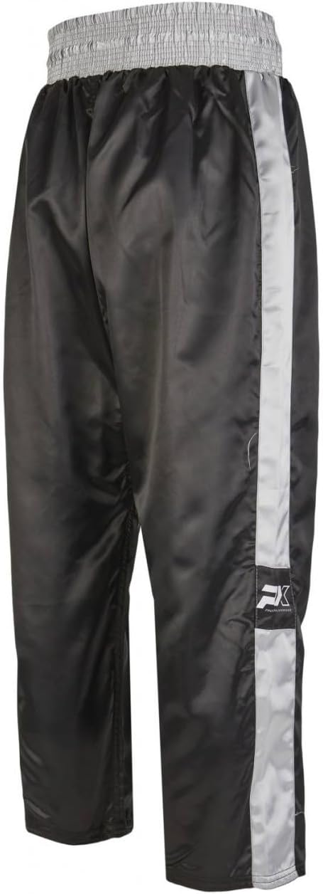 Kickboxhose PX Topfight - schwarz-grau mit Gummibund - Kickboxing Kampfsport Hose lang - Grösse 120