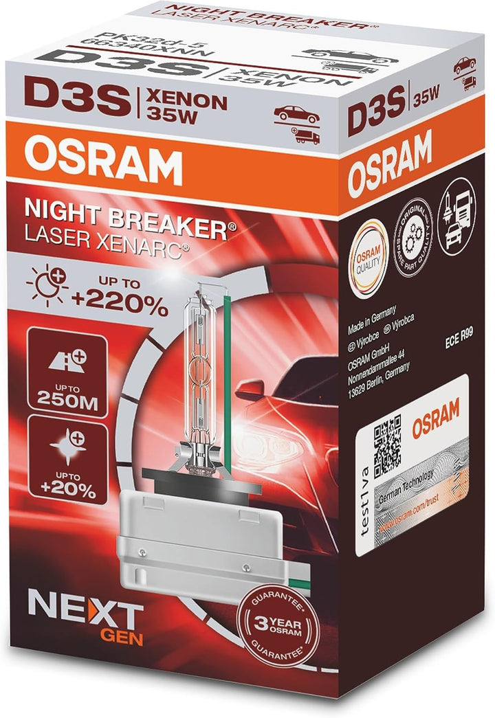 OSRAM XENARC NIGHT BREAKER LASER D3S Next Generation, +220 % mehr Helligkeit, HID Xenon-Scheinwerfer