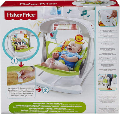 Mattel Fisher-Price CCN92 2 in 1 Babyschaukel im Regenwald Design, mit 6 Geschwindigkeitsstufen, 10