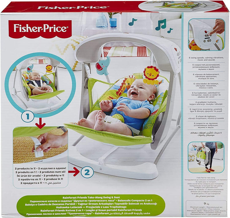 Mattel Fisher-Price CCN92 2 in 1 Babyschaukel im Regenwald Design, mit 6 Geschwindigkeitsstufen, 10