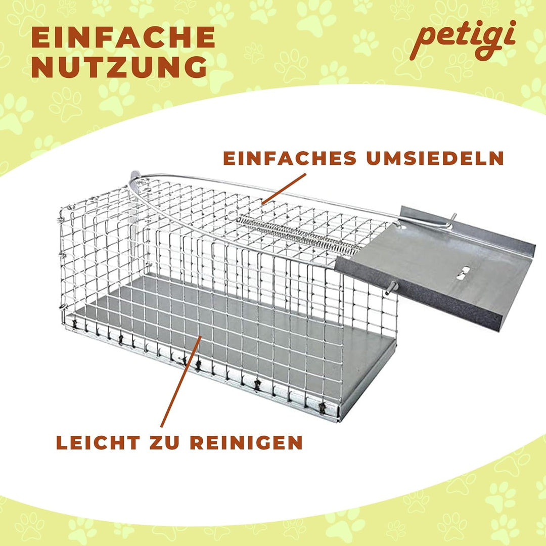 Petigi Tierfalle Lebendfalle für kleine bis mittelgrosse Tiere wie Maus, Katze, Marder, Fuchs, Otter