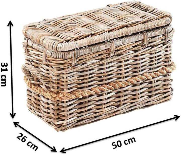 Kobolo Rattantruhe mit Griffen und Deckel 50x26x31 cm