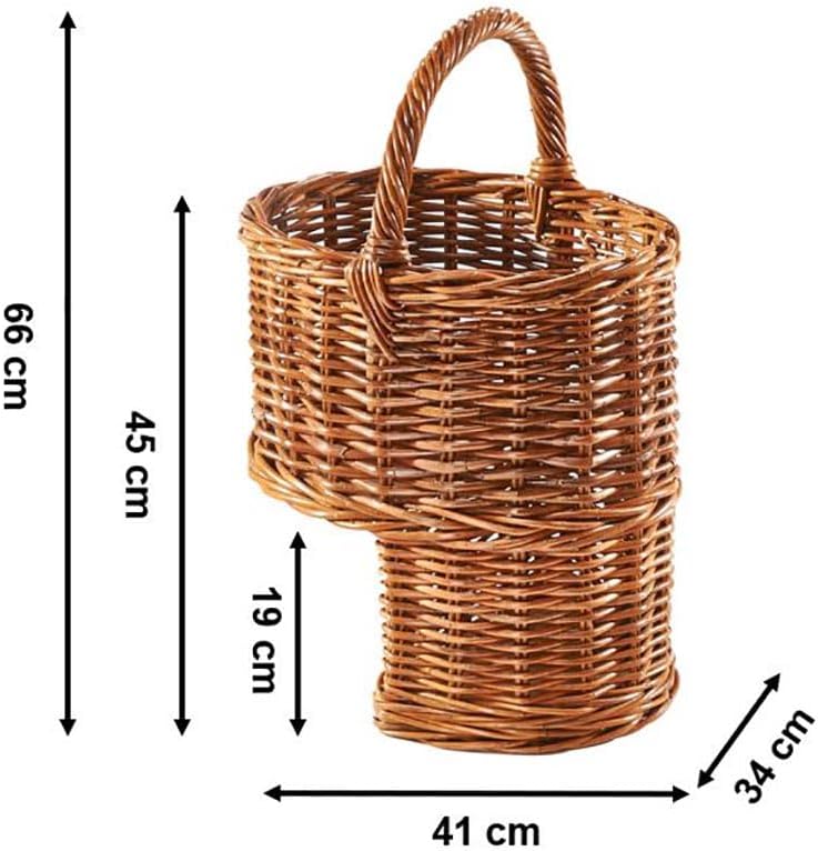Kobolo Treppenkorb Korb Henkelkorb aus Rattan geflochten - lacak - mit Henkel Braun, Braun