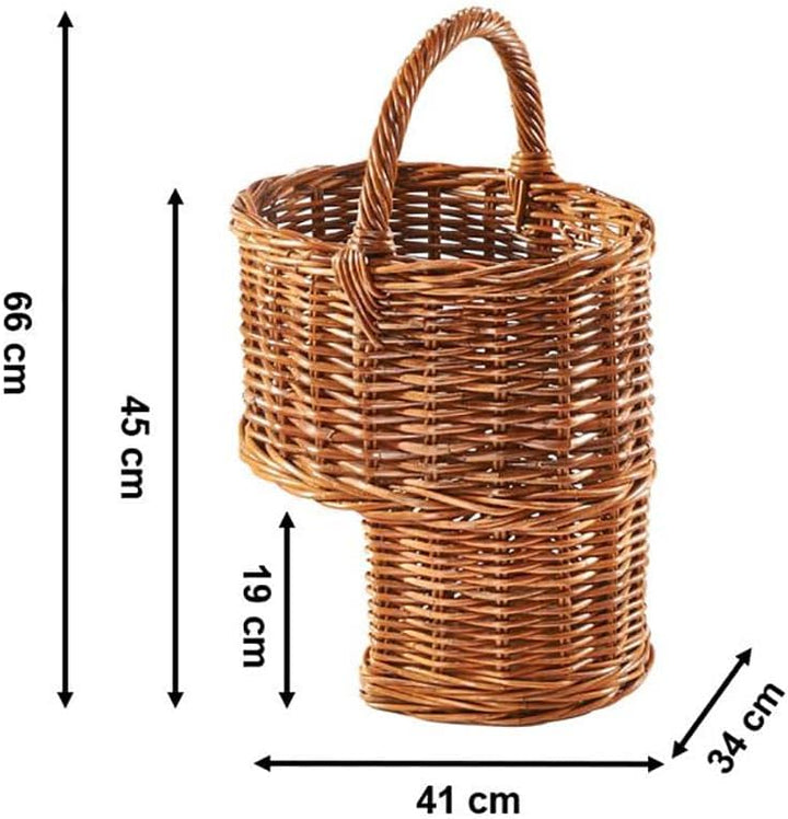 Kobolo Treppenkorb Korb Henkelkorb aus Rattan geflochten - lacak - mit Henkel Braun, Braun