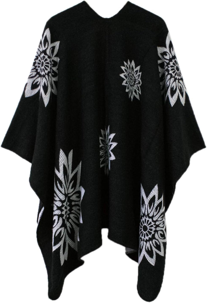 Damen Warm Offene Front Strick Schals und Wraps Floral Elegante Cardigans Poncho Cape Coat Mantel Sc